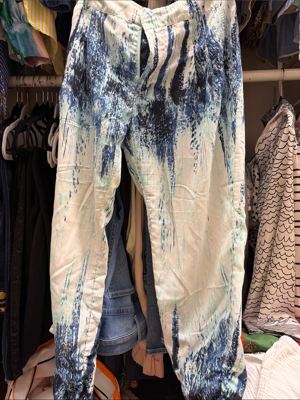 Parker Blue White Abstract Print Jumpsuit Pants